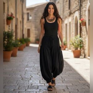 French NWOT Black Harem Linen Pants